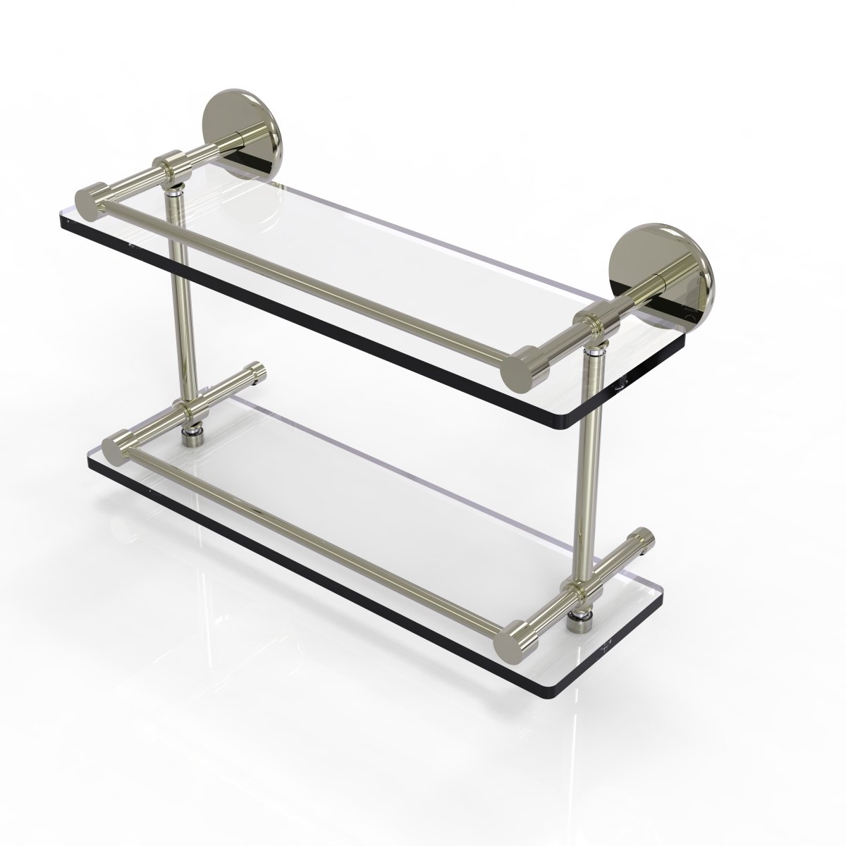 P1000-2-16-GAL-PNI 16 in. Tempered Double Glass Shelf with Gallery Rail, Polished Nickel -  Allied Brass, P1000-2/16-GAL-PNI