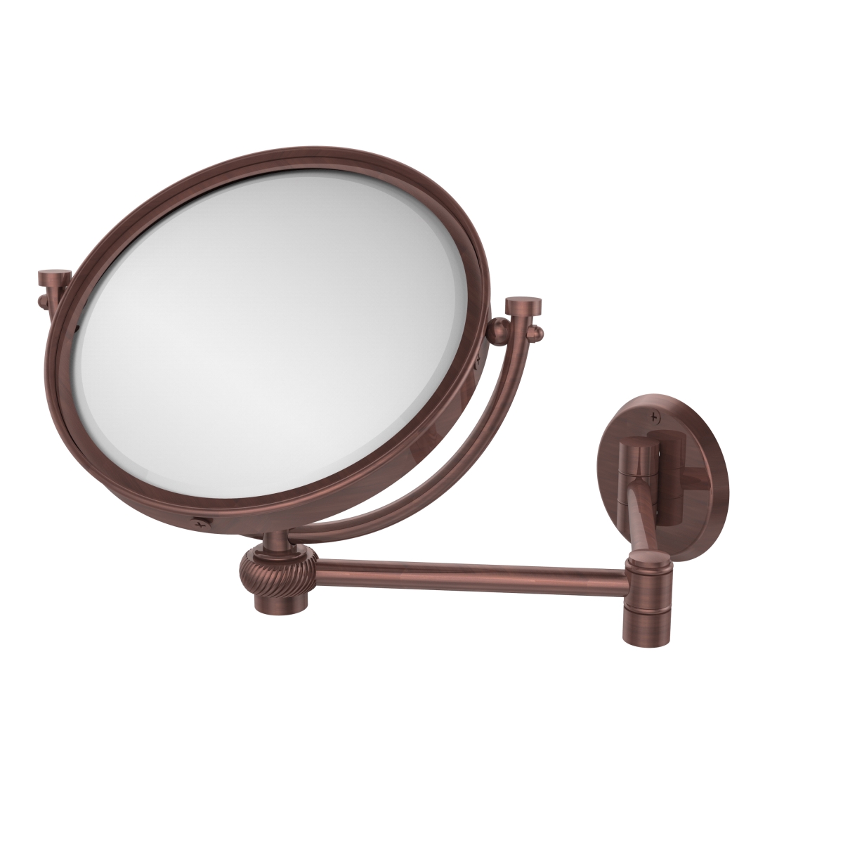 WM-6T-2X-CA 8 in. Wall Mounted Extending Make-Up Mirror 2X Magnification with Twist Accent, Antique Copper -  Allied Brass, WM-6T/2X-CA