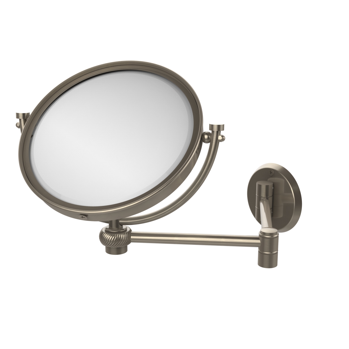 WM-6T-2X-PEW 8 in. Wall Mounted Extending Make-Up Mirror 2X Magnification with Twist Accent, Antique Pewter -  Allied Brass, WM-6T/2X-PEW