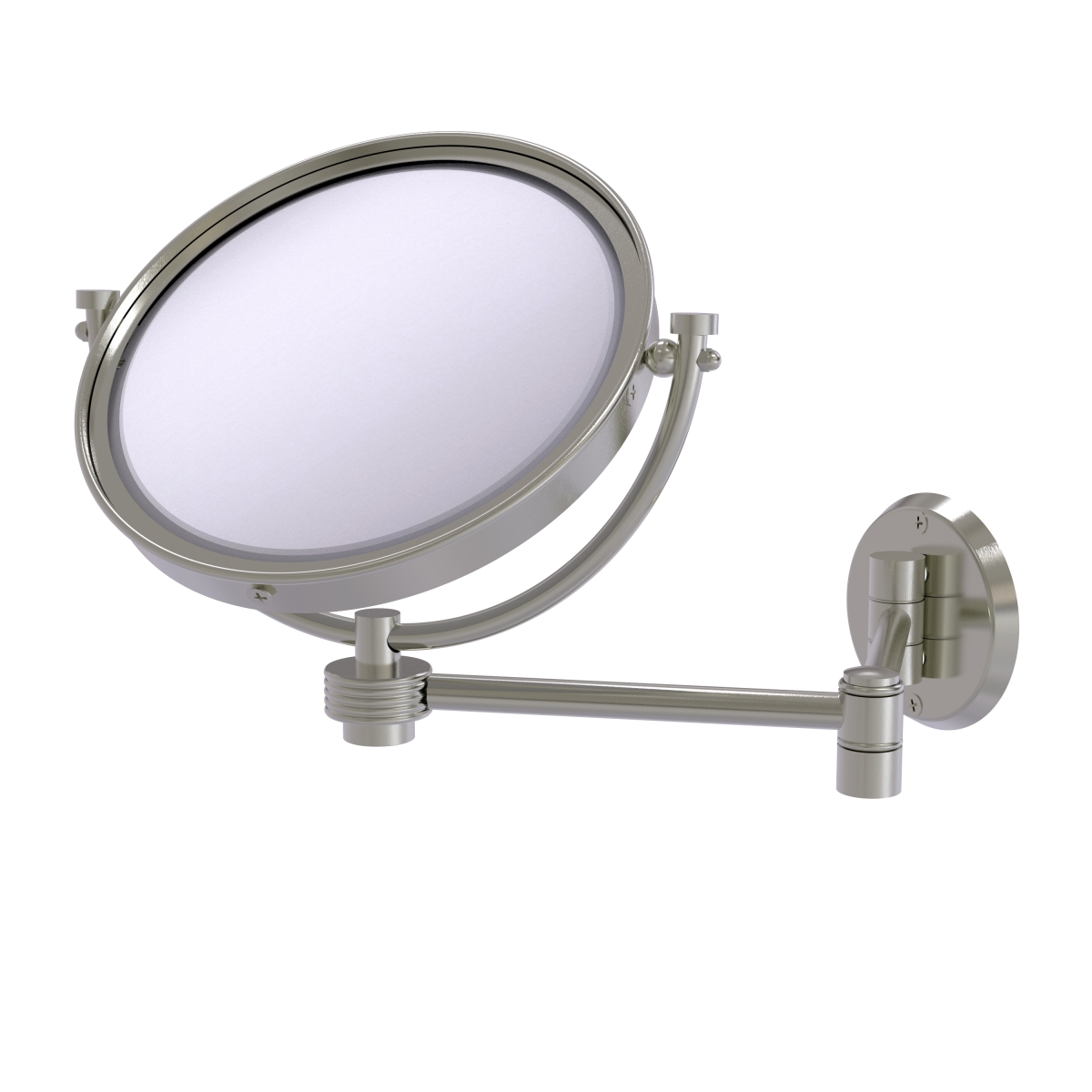 WM-6G-2X-SN 8 in. Wall Mounted Extending Make-Up Mirror 2X Magnification with Groovy Accent, Satin Nickel -  Allied Brass, WM-6G/2X-SN