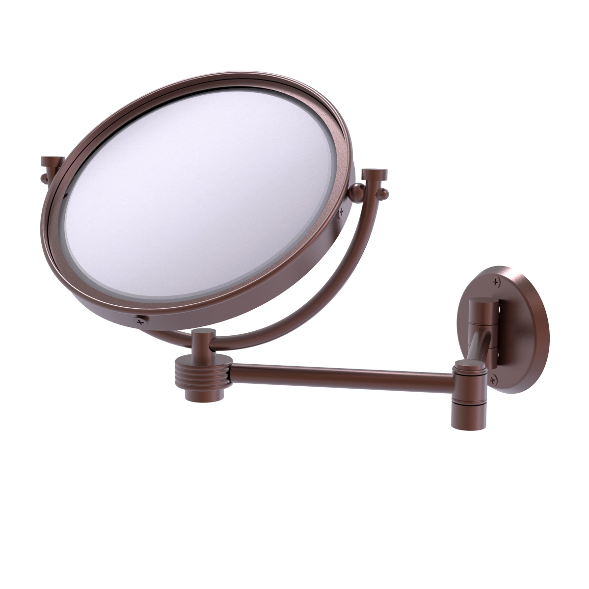 WM-6G-2X-CA 8 in. Wall Mounted Extending Make-Up Mirror 2X Magnification with Groovy Accent, Antique Copper -  Allied Brass, WM-6G/2X-CA