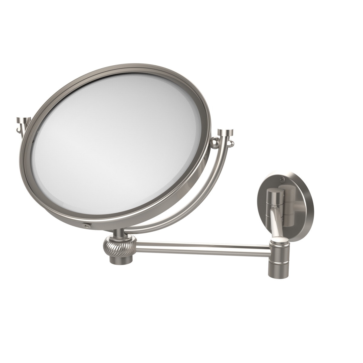 WM-6T-2X-SN 8 in. Wall Mounted Extending Make-Up Mirror 2X Magnification with Twist Accent, Satin Nickel -  Allied Brass, WM-6T/2X-SN