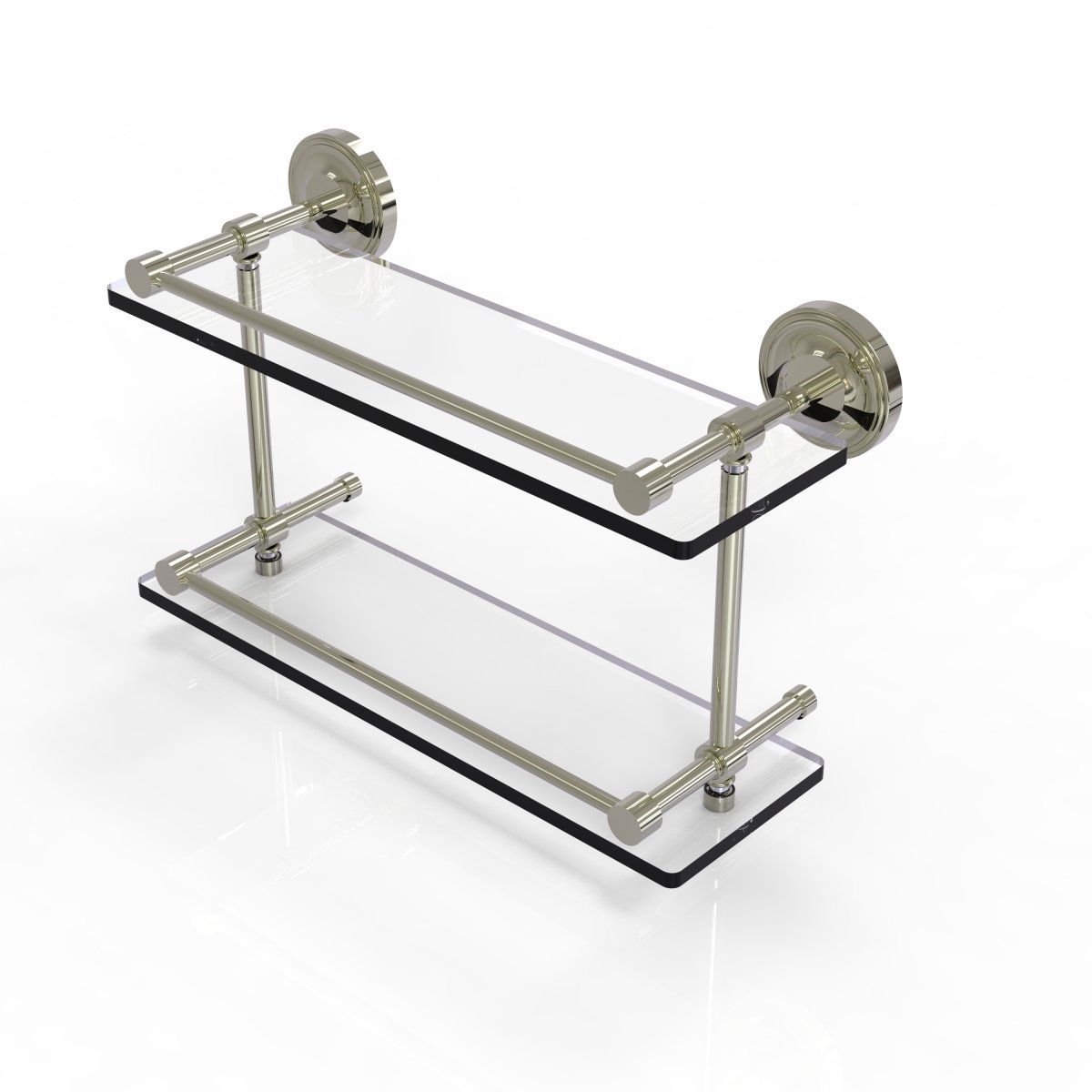 PRBP-2-16-GAL-PNI 16 in. Prestige Regal Double Glass Shelf with Gallery Rail, Polished Nickel -  Allied Brass, PRBP-2/16-GAL-PNI