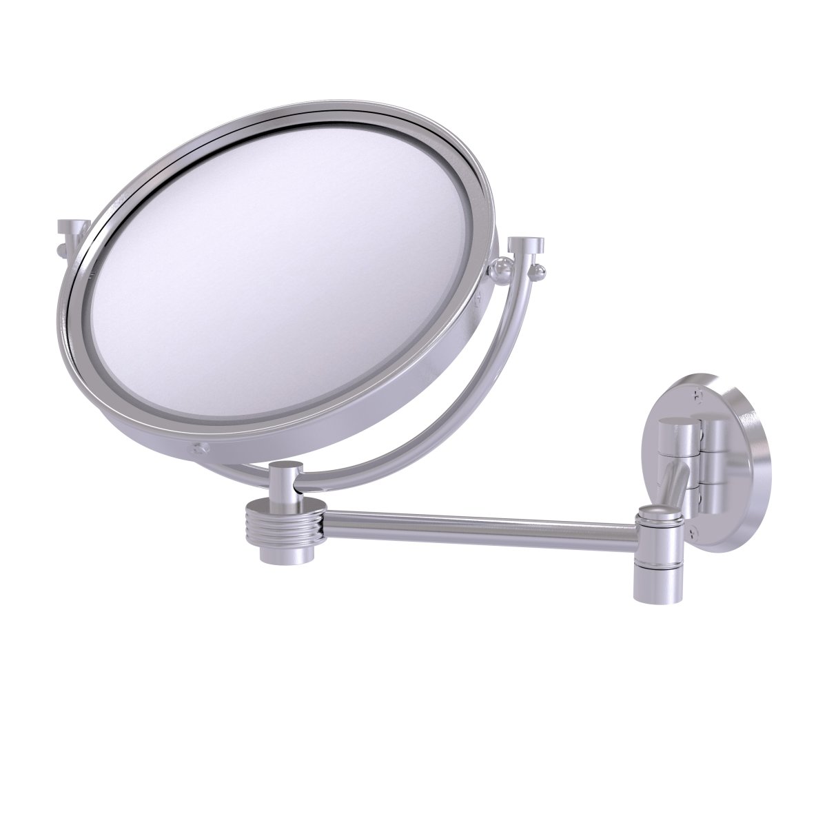 WM-6G-3X-SCH 8 in. Wall Mounted Extending Make-Up Mirror 3X Magnification with Groovy Accent, Satin Chrome -  Allied Brass, WM-6G/3X-SCH