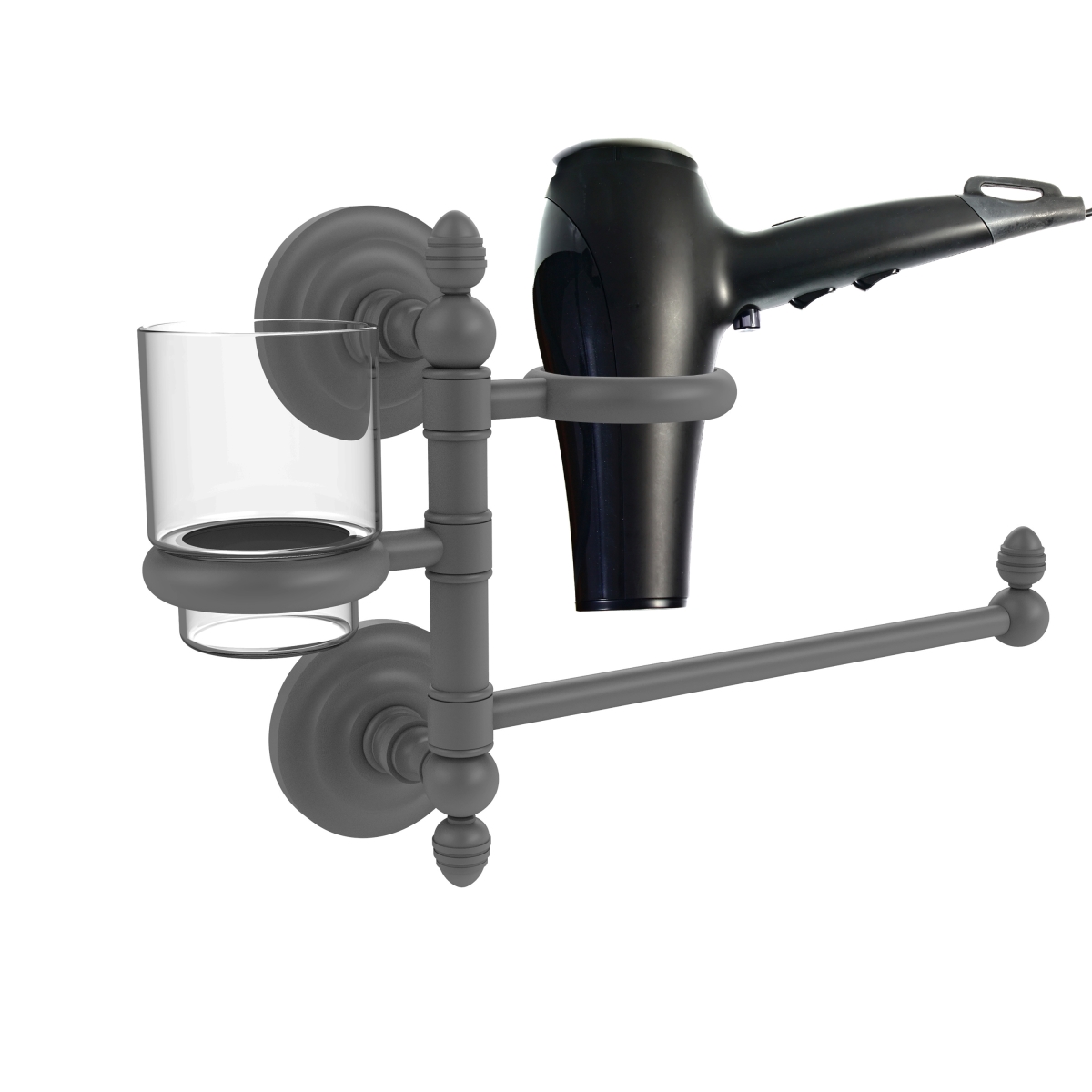 Picture of Allied Brass QN-GTBD-1-GYM Que First Collection Hair Dryer Holder & Organizer&#44; Matte Gray