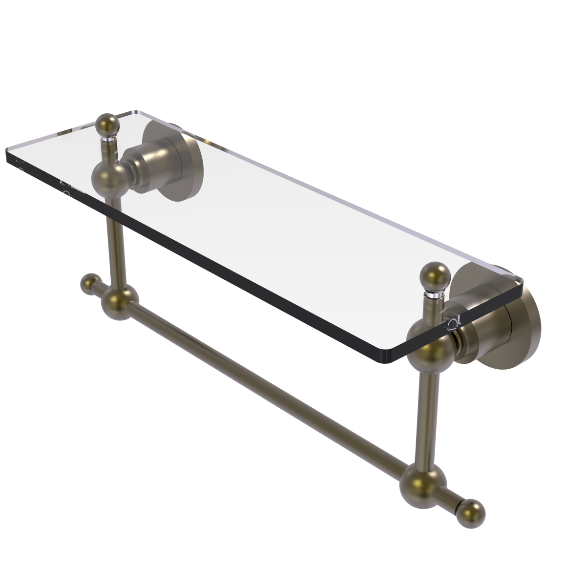 Picture of Allied Brass AP-1TB-16-ABR 16 in. Astor Place Glass Vanity Shelf with Integrated Towel Bar, Antique Brass