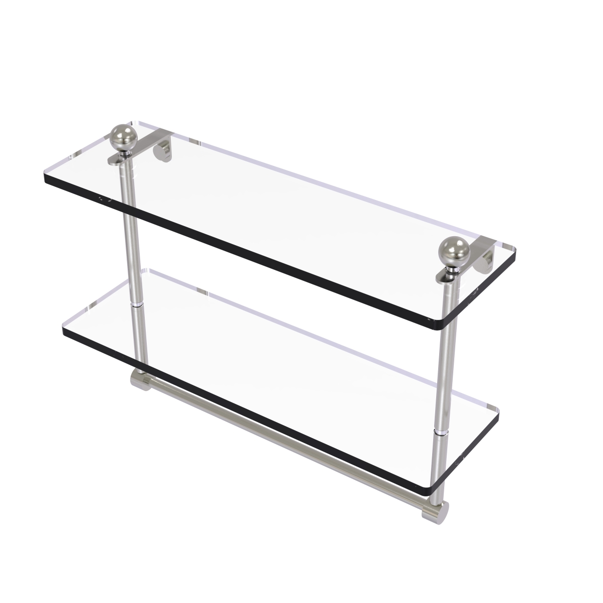 PR-2-16TB-SN 16 in. Two Tiered Glass Shelf with Integrated Towel Bar, Satin Nickel - 12 x 5 x 16 in -  ComfortCreator, CO2159359