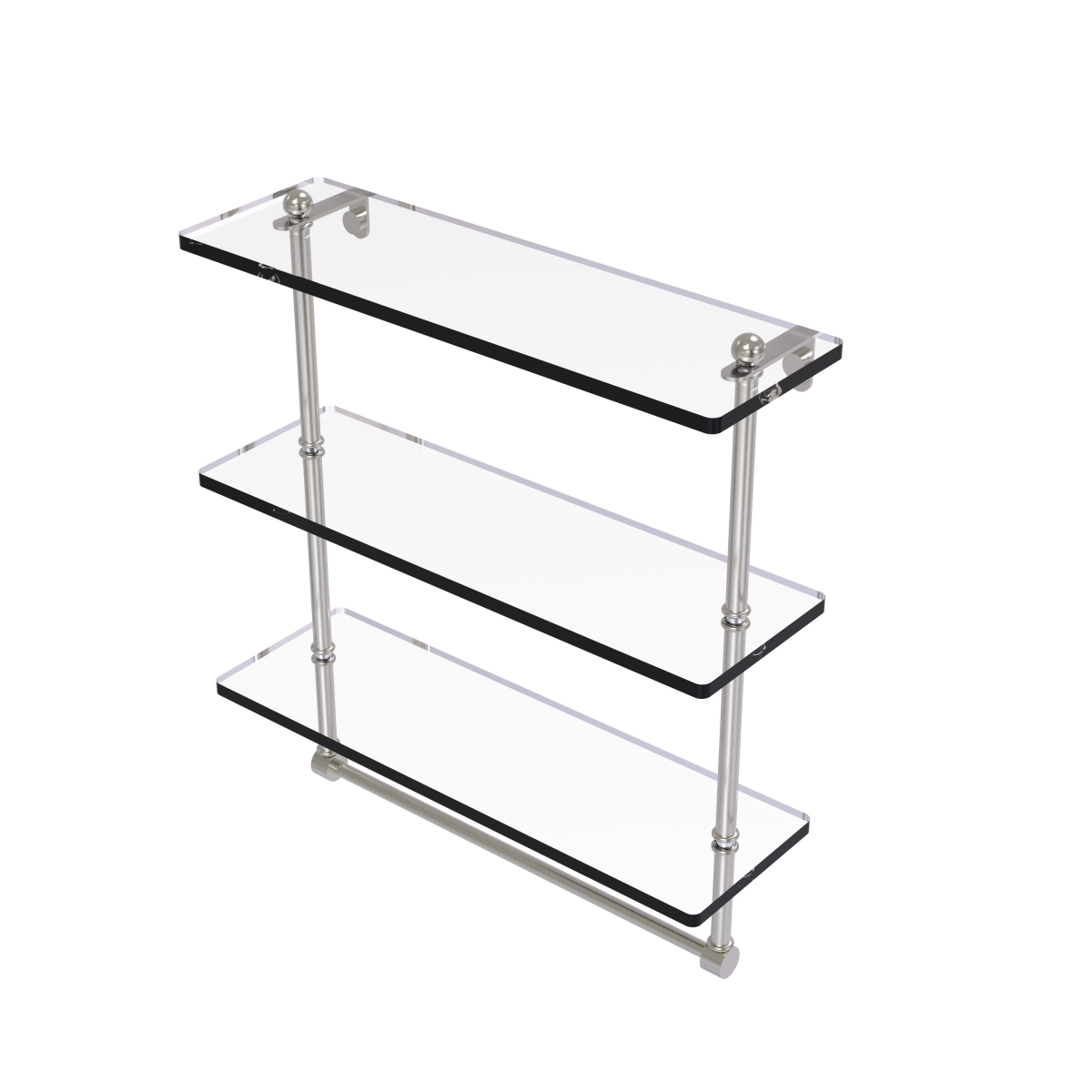 PR-5-16TB-SN 16 in. Triple Tiered Glass Shelf with Integrated Towel Bar, Satin Nickel - 18 x 5 x 16 in -  ComfortCreator, CO2058503