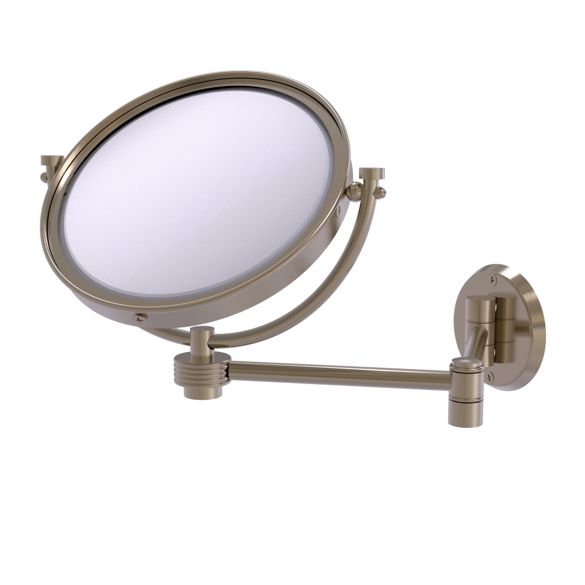 WM-6G-2X-PEW 8 in. Wall Mounted Extending Make-Up Mirror 2X Magnification with Groovy Accent, Antique Pewter -  Allied Brass, WM-6G/2X-PEW