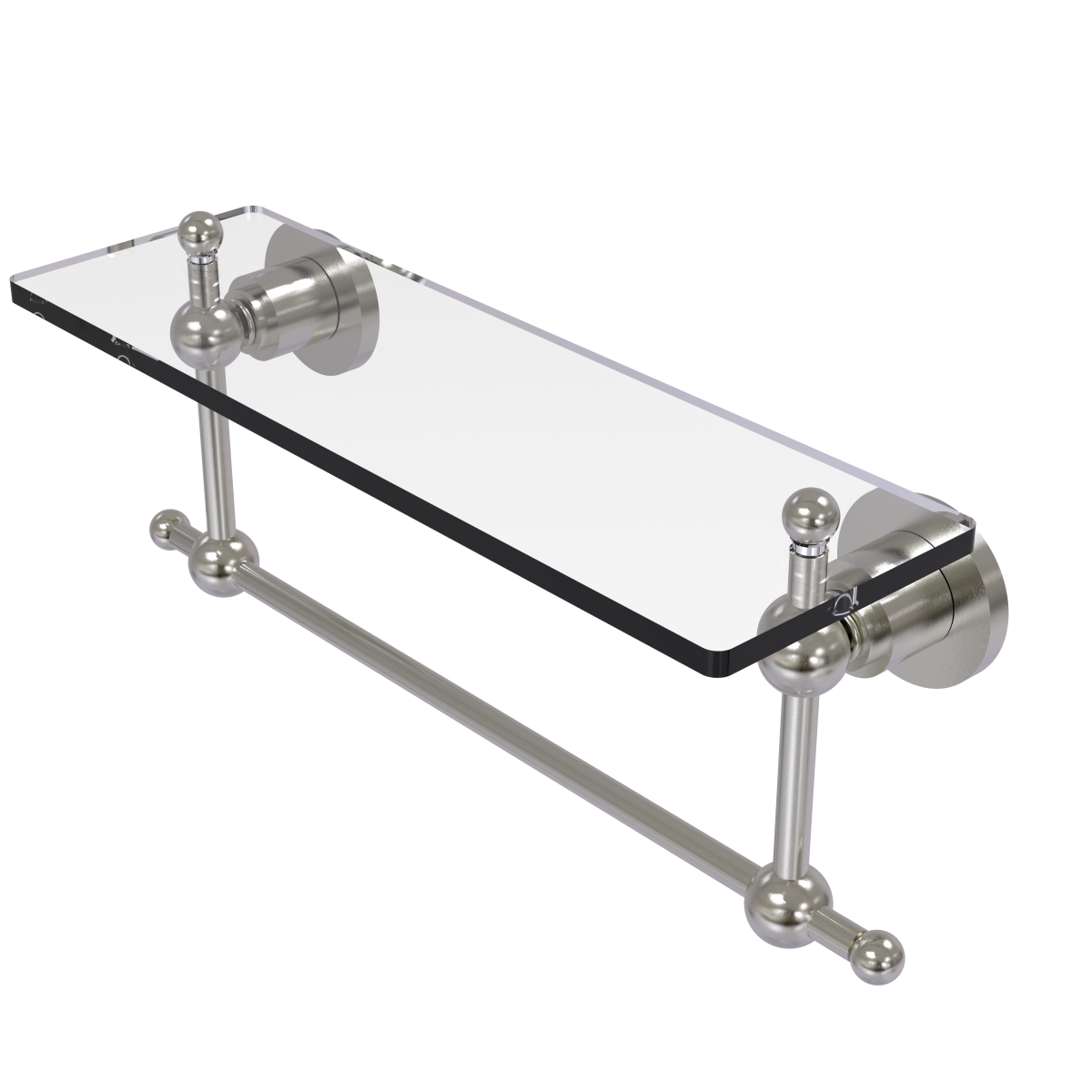 Picture of Allied Brass AP-1TB-16-SN 16 in. Astor Place Glass Vanity Shelf with Integrated Towel Bar&#44; Satin Nickel