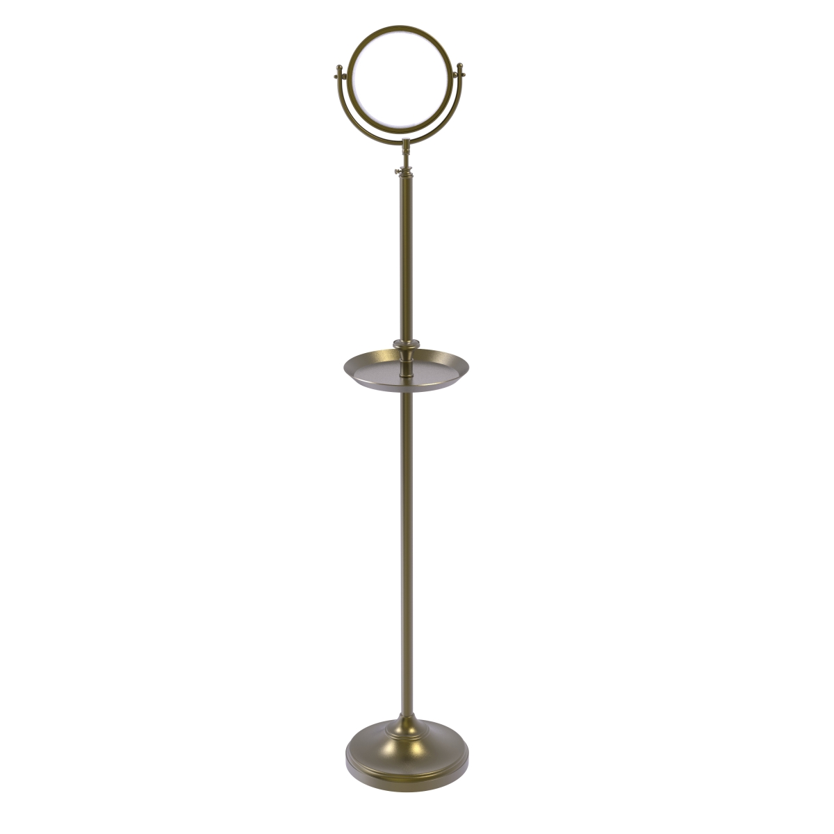 DMF-3-5X-ABR 8 in. dia. Floor Standing Make-Up Mirror with 5X Magnification & Shaving Tray, Antique Brass -  Allied Brass, DMF-3/5X-ABR