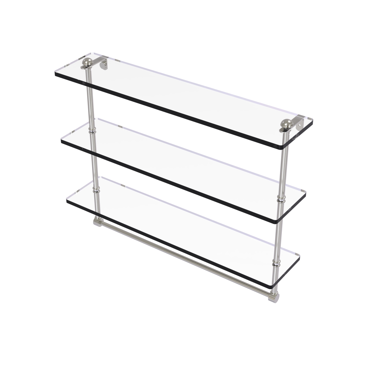 RC-5-16TB-SN 16 in. Triple Tiered Glass Shelf with Integrated Towel Bar, Satin Nickel - 18 x 5 x 16 in -  ComfortCreator, CO2072339