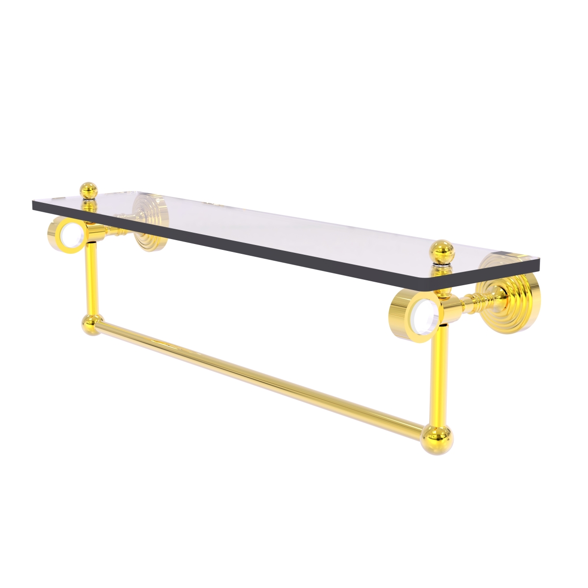 PG-1TB-22-PB 22 in. Pacific Grove Collection Glass Shelf with Towel Bar, Polished Brass -  Allied Brass