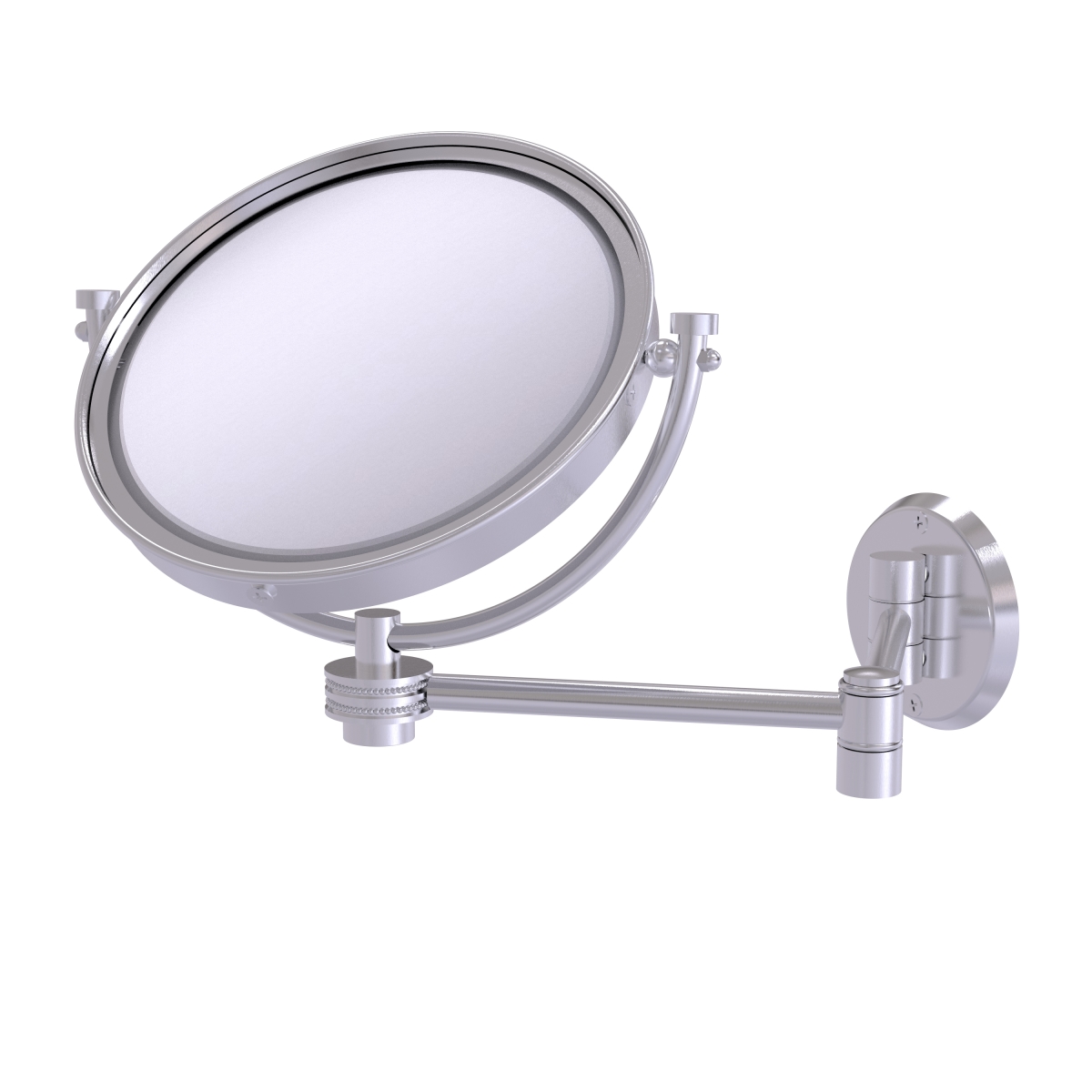 WM-6D-5X-SCH 8 in. Wall Mounted Extending Make-Up Mirror 5X Magnification with Dotted Accent, Satin Chrome -  Allied Brass, WM-6D/5X-SCH