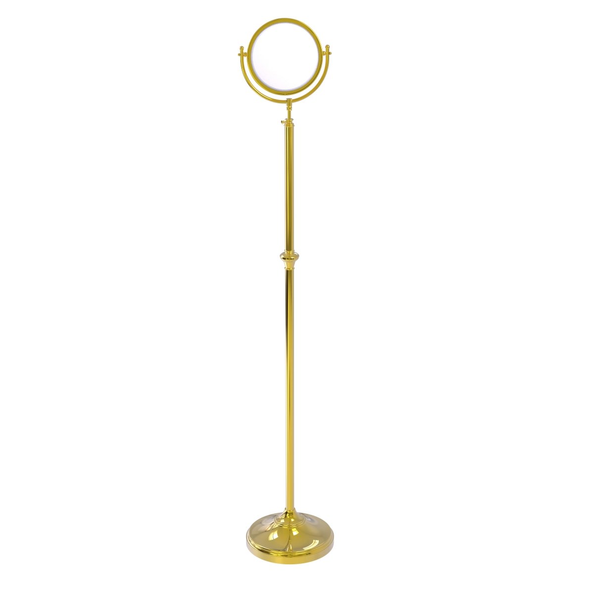 DMF-2-2X-UNL Adjustable Height Floor Standing Make-Up Mirror 8 in. Diameter with 2X Magnification, Unlacquered Brass -  Allied Brass, DMF-2/2X-UNL