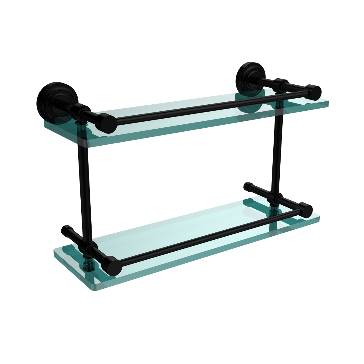 Picture of Allied Brass DT-2-16-GAL-BKM Dottingham 16 in. Double Glass Shelf with Gallery Rail&#44; Matte Black