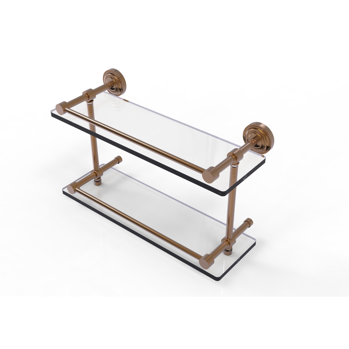 Picture of Allied Brass DT-2-16-GAL-BBR Dottingham 16 in. Double Glass Shelf with Gallery Rail&#44; Brushed Bronze