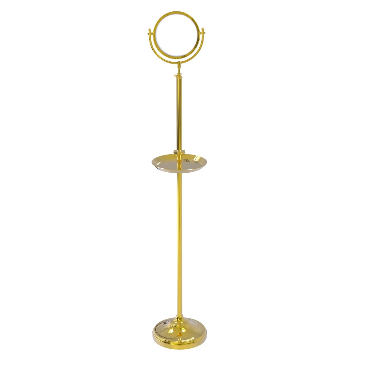 DMF-3-2X-UNL Floor Standing Make-Up Mirror 8 in. Diameter with 2X Magnification & Shaving Tray, Unlacquered Brass -  Allied Brass, DMF-3/2X-UNL