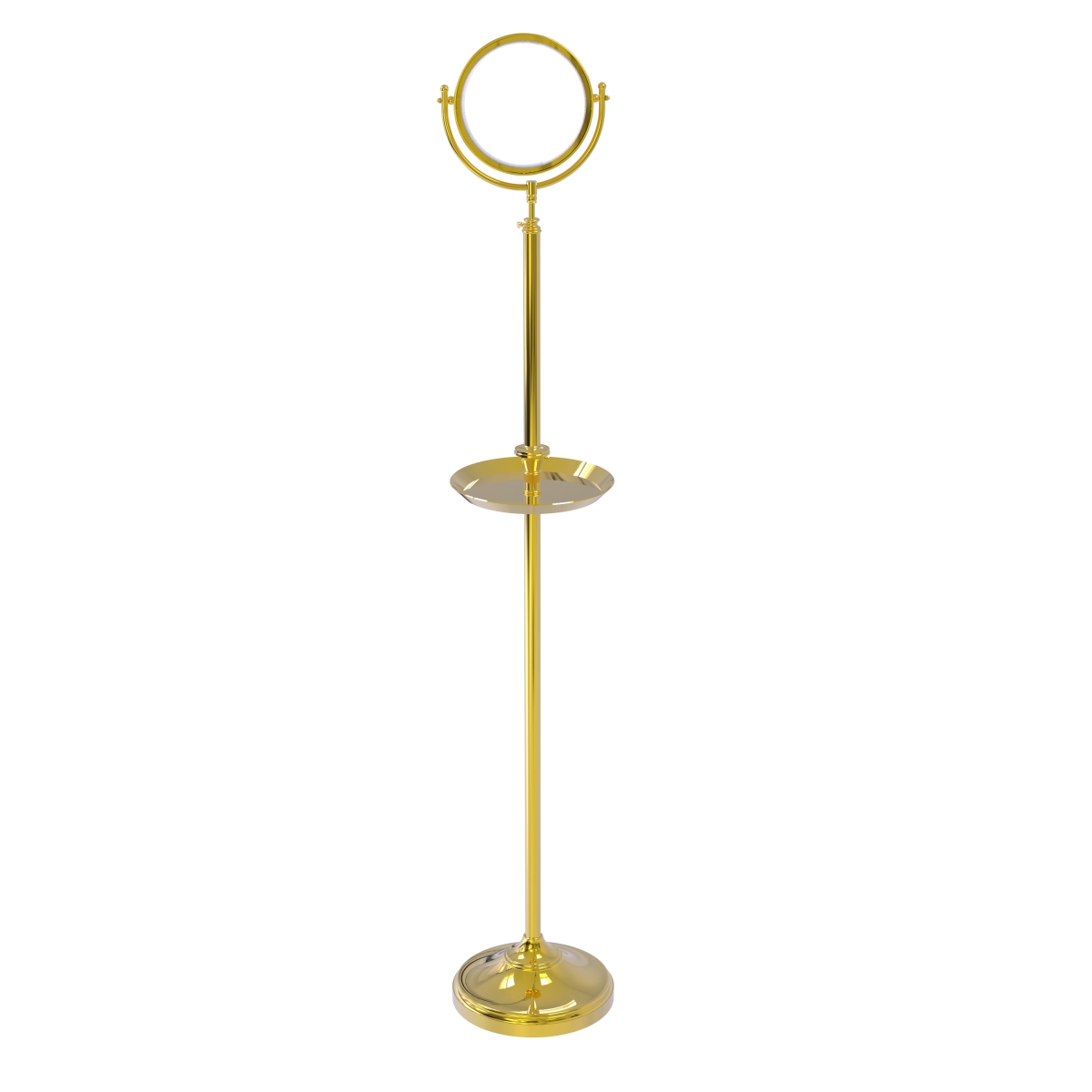 DMF-3-3X-UNL Floor Standing Make-Up Mirror 8 in. Diameter with 3X Magnification & Shaving Tray, Unlacquered Brass -  Allied Brass, DMF-3/3X-UNL