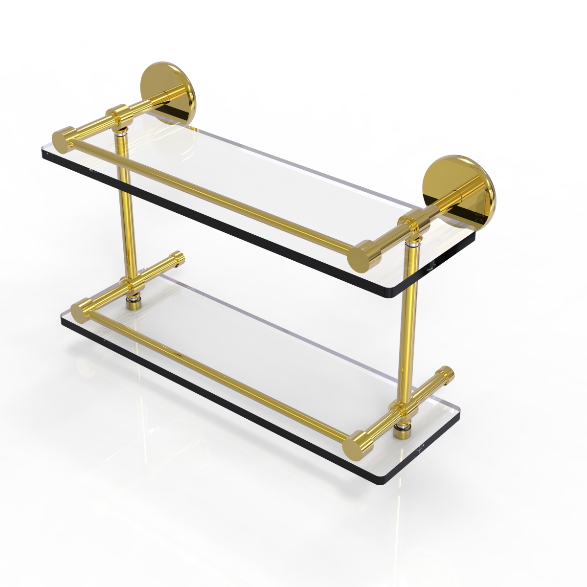 Picture of Allied Brass P1000-2-16-GAL-UNL 16 in. Tempered Double Glass Shelf with Gallery Rail&#44; Unlacquered Brass
