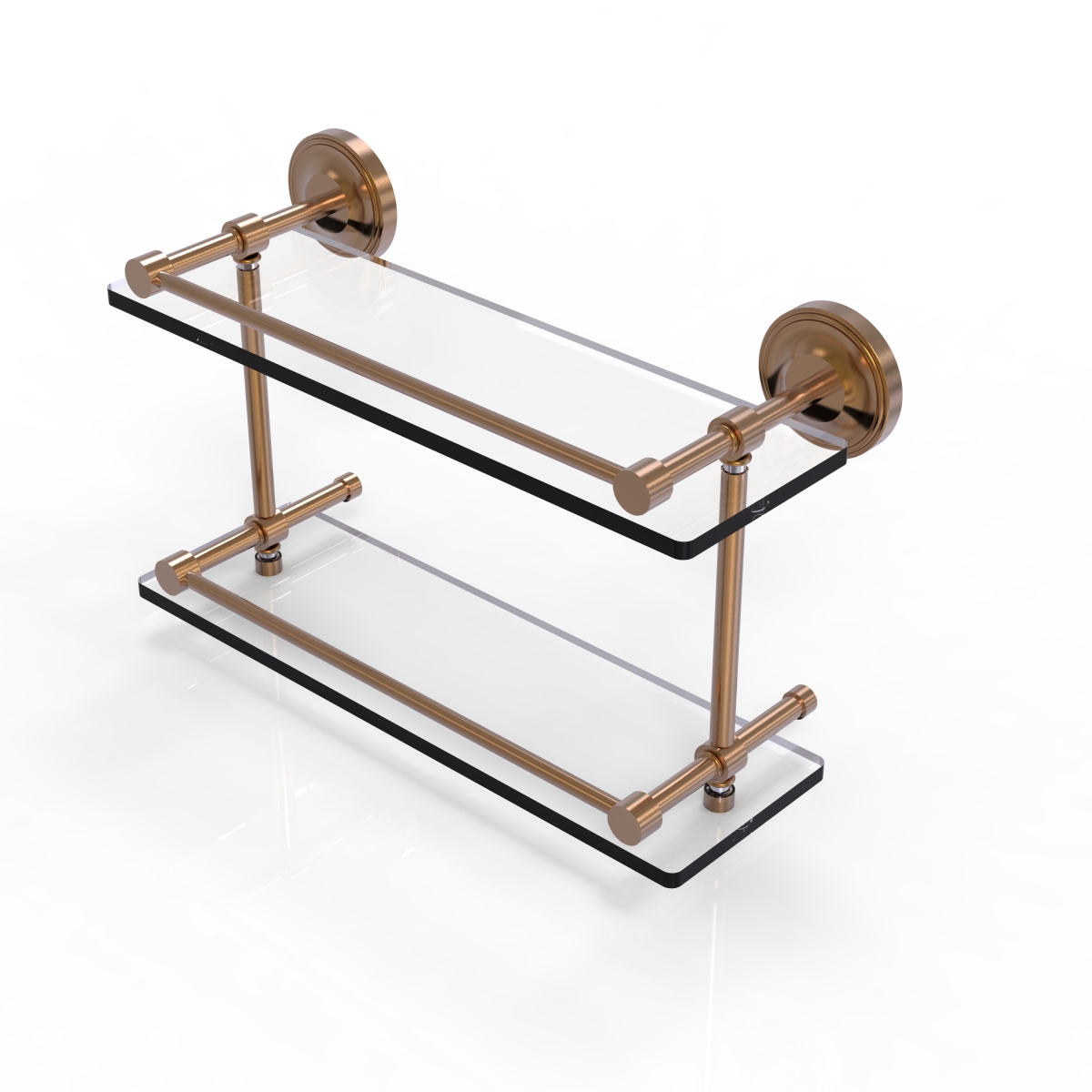 Picture of Allied Brass PRBP-2-16-GAL-BBR Prestige Regal 16 in. Double Glass Shelf with Gallery Rail&#44; Brushed Bronze