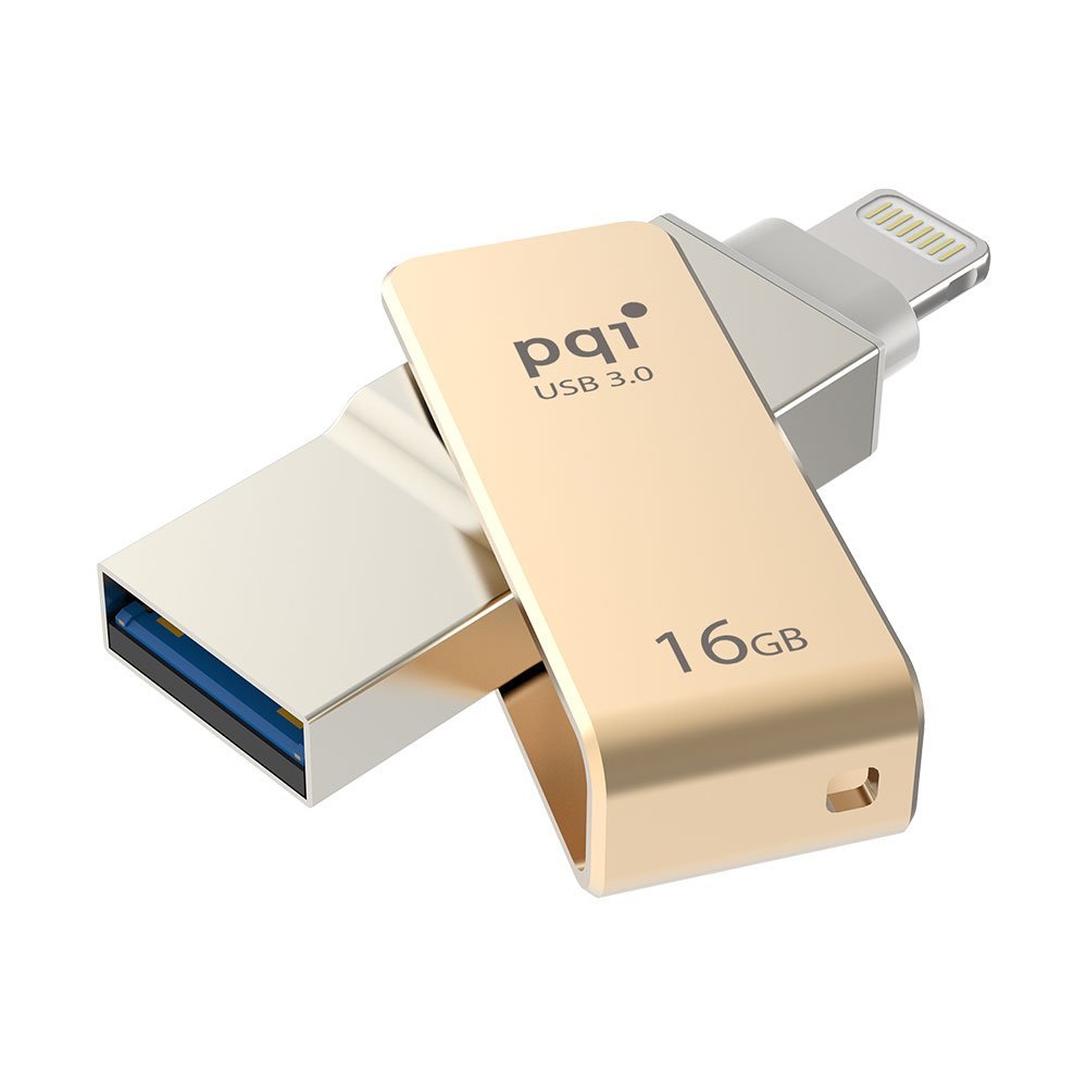 Picture of PQI 6I04-016GR2001 iConnect Mini Apple MFi 16 GB Mobile Flash Drive with Lightning Connector for iPhones&#44; iPads&#44; iPod&#44; Mac & PC USB 3.0 - Gold