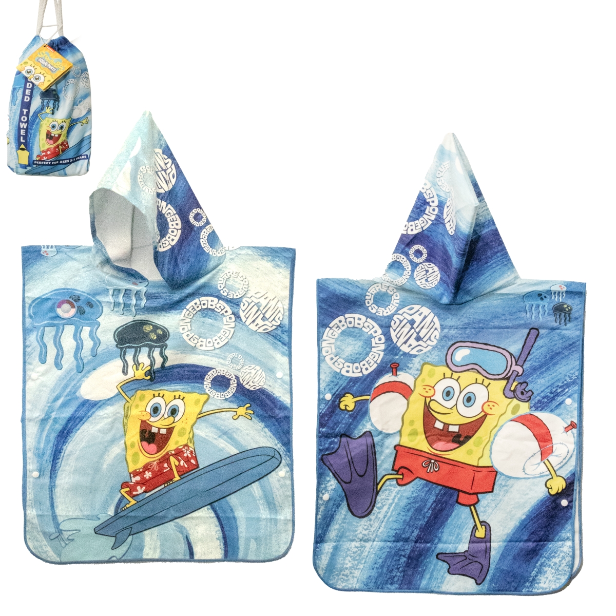 Picture of BeachTech VHBLV10059 SpongeBob Childrens Hooded Eco-Friendly & Compact Beach Towel&#44; Multi Color