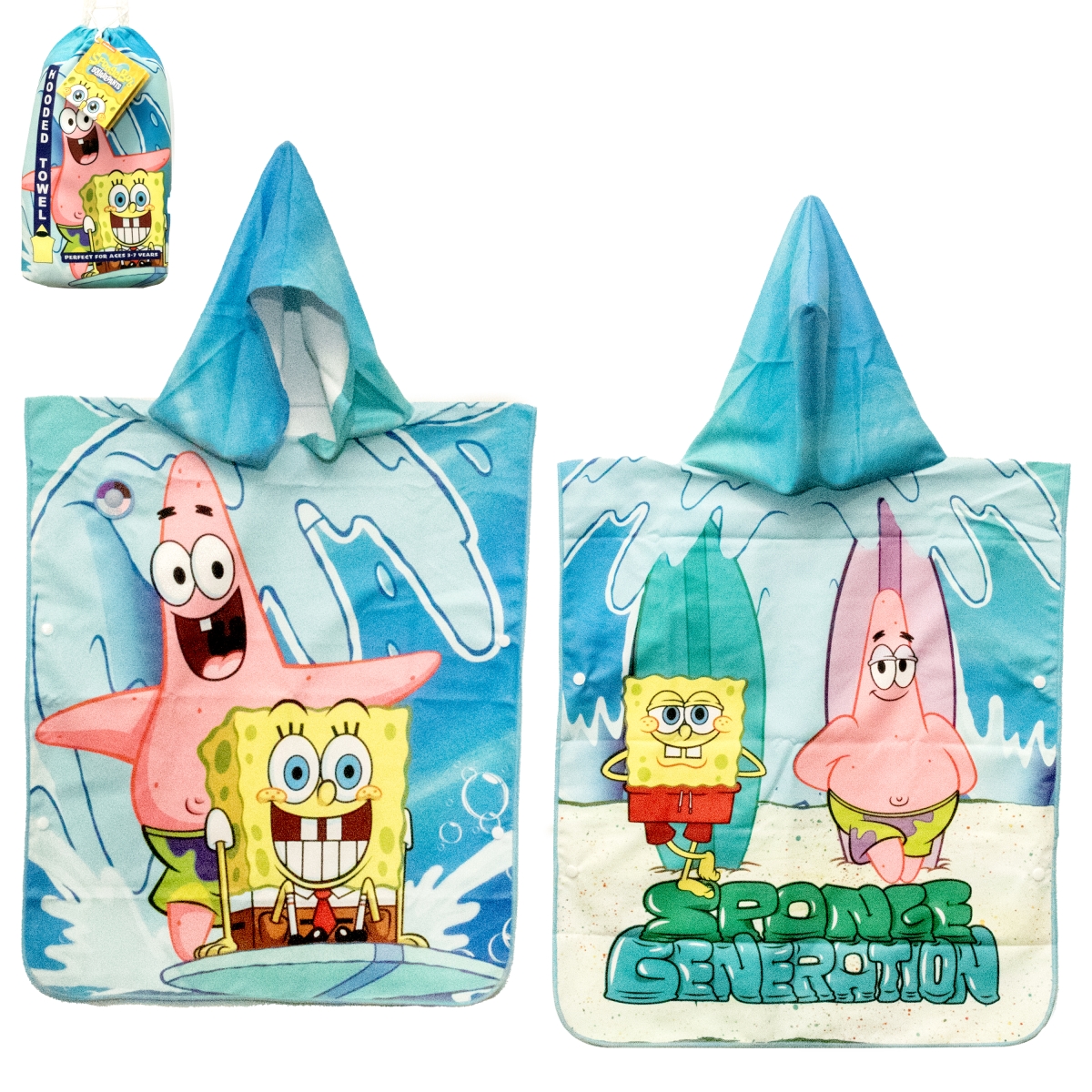 Picture of BeachTech VHBLV10060 SpongeBob & Patrick Eco-Friendly Childrens Hooded Beach Towel&#44; Multi Color