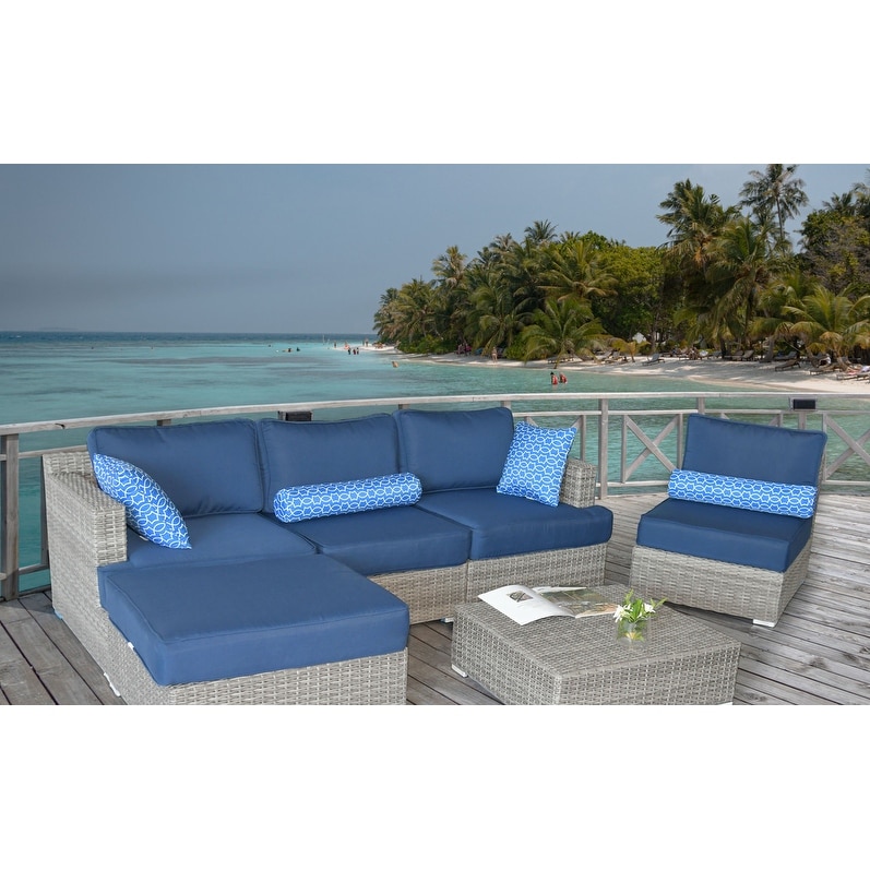 UM-6 122.8 x 31 x 60.6 in. Wicker Patio Conversation Sofa Set with Adjustable Tea Table Cushion & Back Rest Pillow, Gray - 6 Piece -  Vanity Art