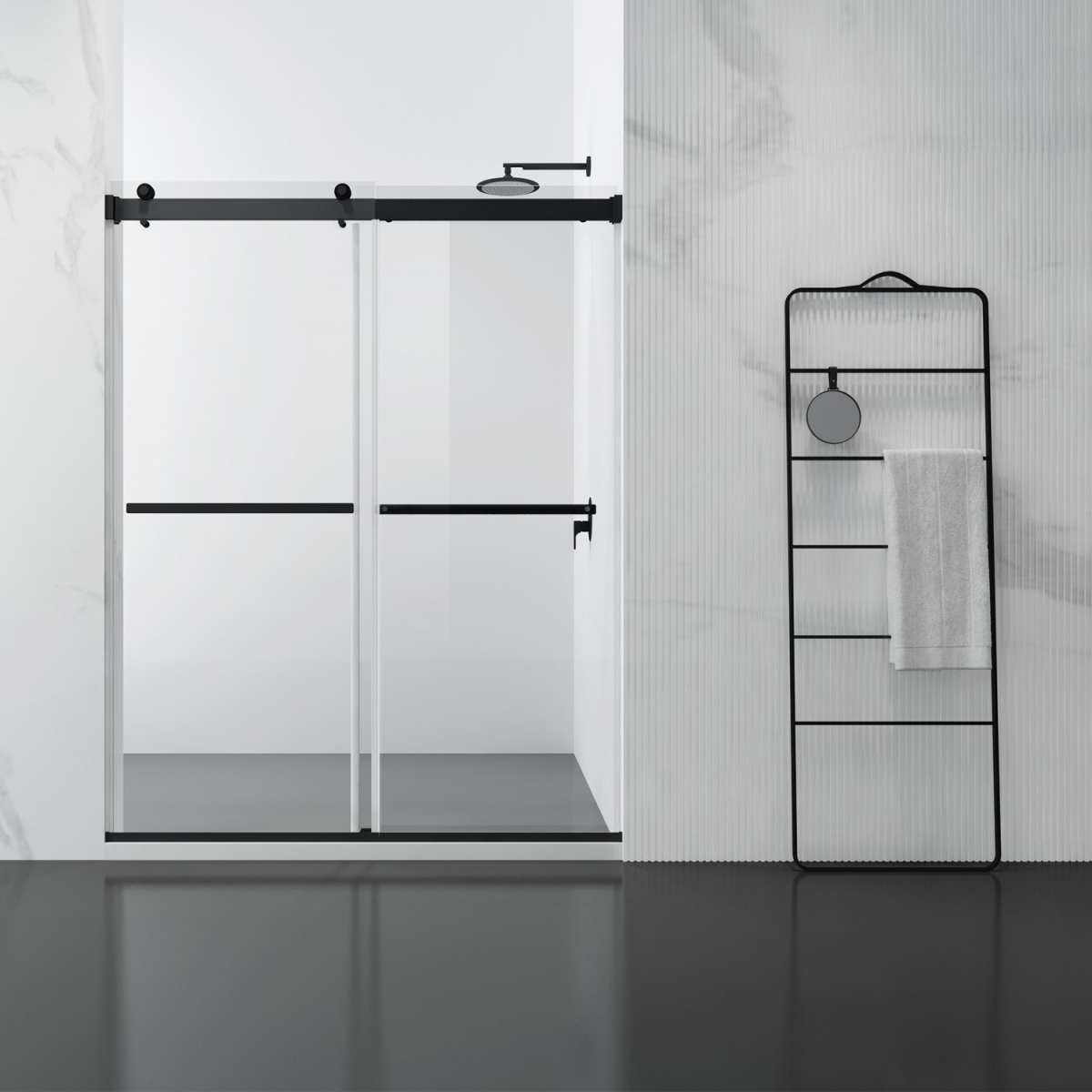 76 x 60 in. Spezia Double Sliding Frameless Shower Door - Matt Black -  ComfortCorrect, CO3270156