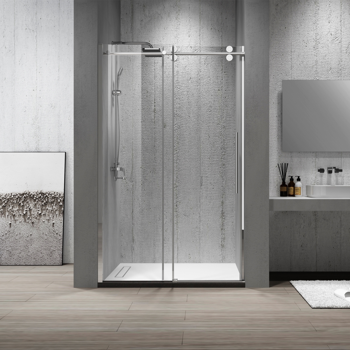V 302048-SS-PC 48 x 76 in. Massa Single Sliding Frameless Shower Door, Polished Chrome