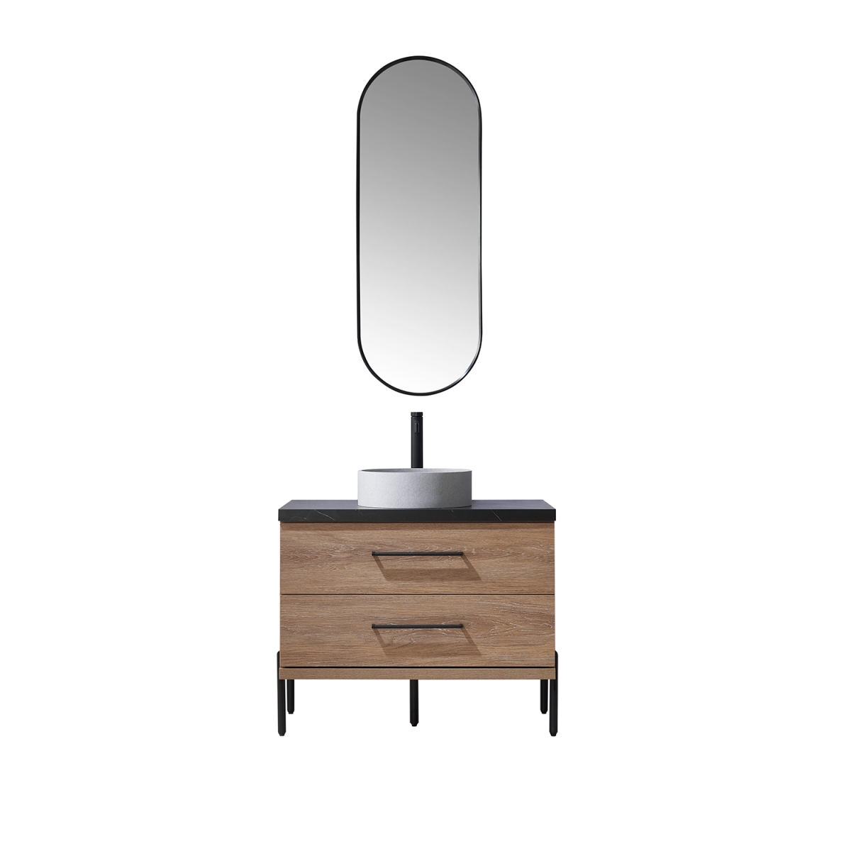 V 705136C-NO-SL 36 in. Trento Single Sink Bathroom Vanity, North American Oak with Black Sintered Stone Top with Concrete Sink & Mirror