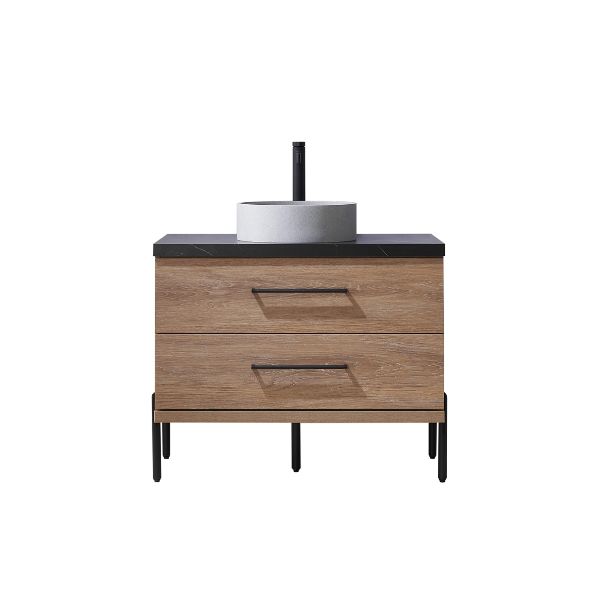 V 705136C-NO-SL-NM 36 in. Trento Single Sink Bathroom Vanity, North American Oak with Black Sintered Stone Top with Concrete Sink
