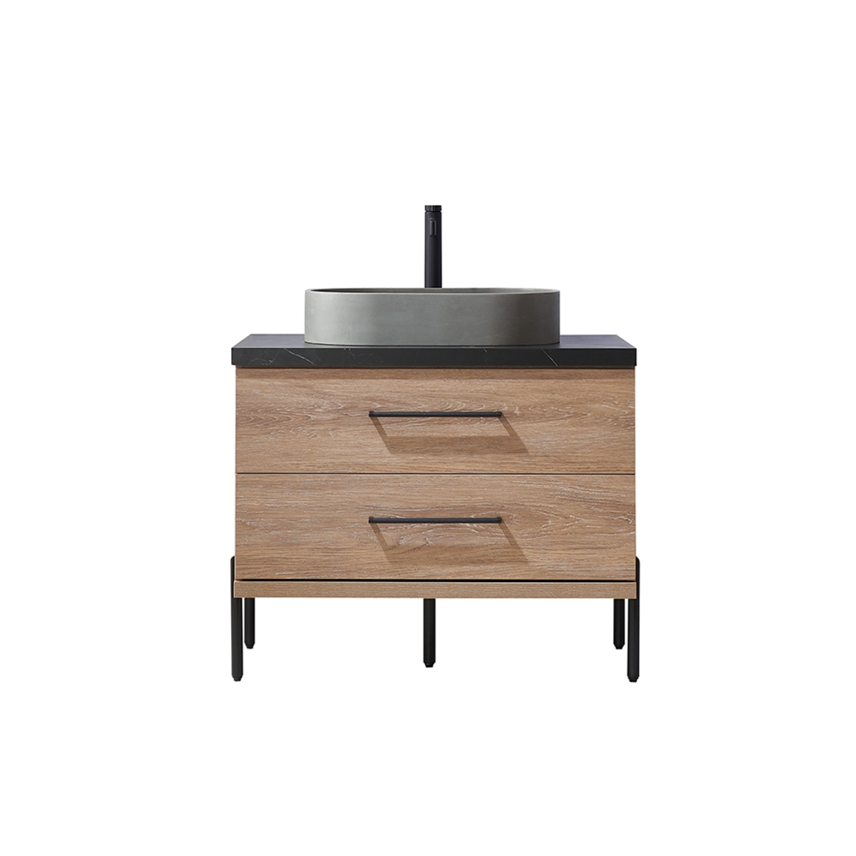 V 705136O-NO-SL-NM 36 in. Trento Single Sink Bathroom Vanity, North American Oak with Black Sintered Stone Top with Concrete Sink