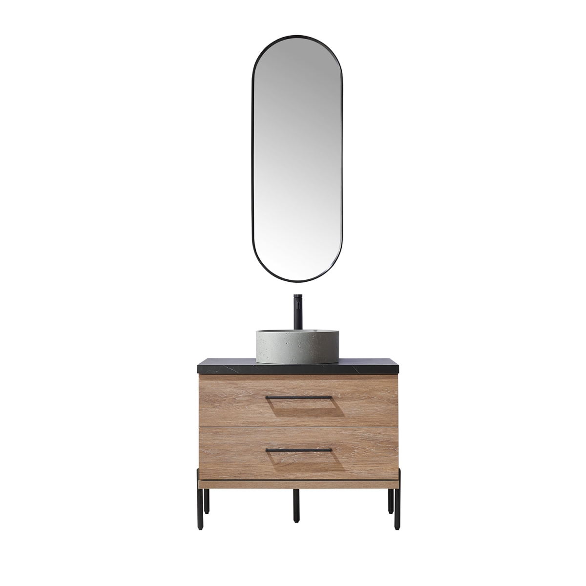 V 705136R-NO-SL 36 in. Trento Single Sink Bathroom Vanity, North American Oak with Black Sintered Stone Top with Concrete Sink & Mirror