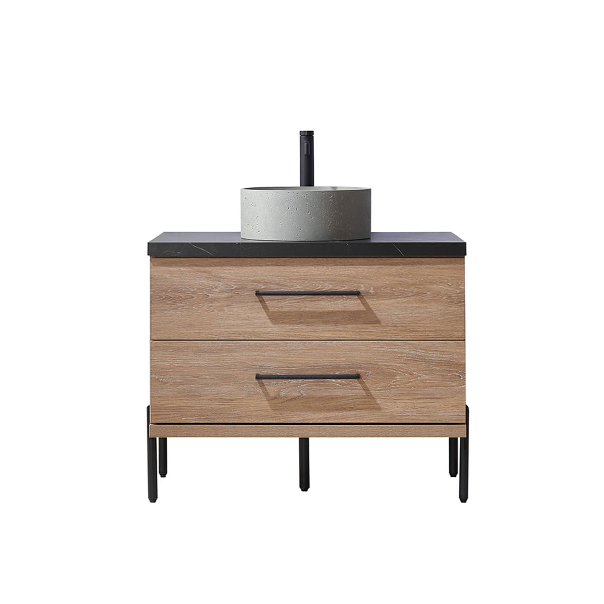 V 705136R-NO-SL-NM 36 in. Trento Single Sink Bathroom Vanity, North American Oak with Black Sintered Stone Top with Concrete Sink