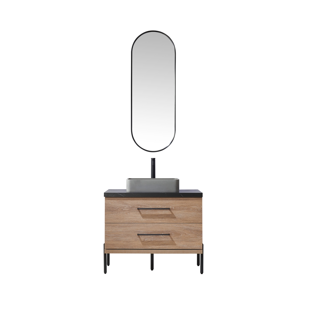 V 705136S-NO-SL 36 in. Trento Single Sink Bathroom Vanity, North American Oak with Black Sintered Stone Top with Concrete Sink & Mirror