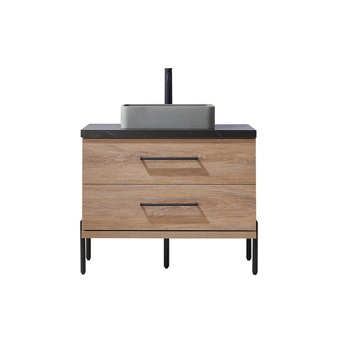 V 705136S-NO-SL-NM 36 in. Trento Single Sink Bathroom Vanity, North American Oak with Black Sintered Stone Top with Concrete Sink