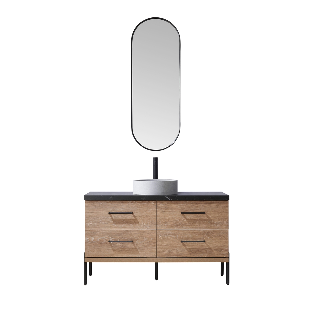 V 705148C-NO-SL 48 in. Trento Single Sink Bathroom Vanity, North American Oak with Black Sintered Stone Top with Concrete Sink & Mirror