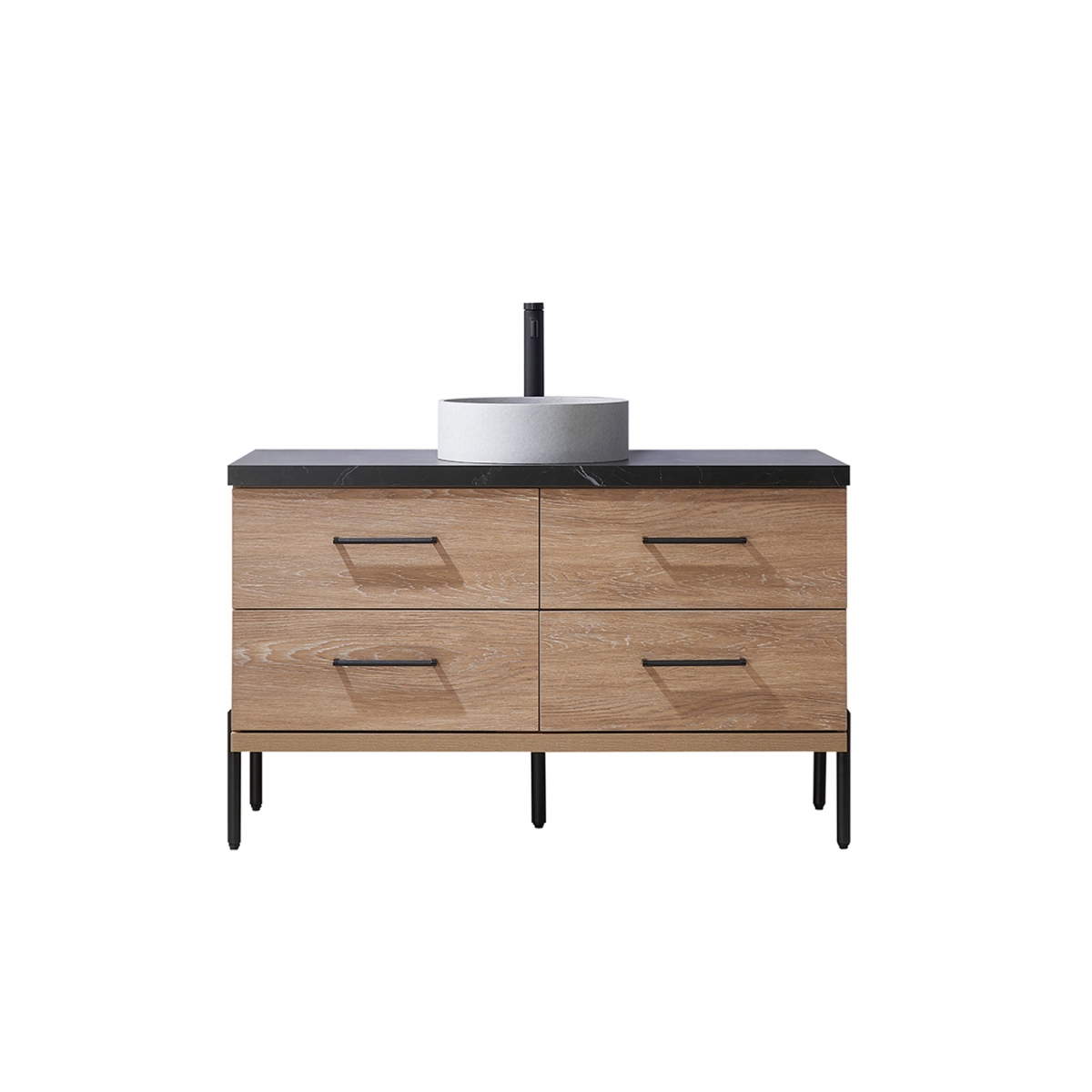 V 705148C-NO-SL-NM 48 in. Trento Single Sink Bathroom Vanity, North American Oak with Black Sintered Stone Top with Concrete Sink