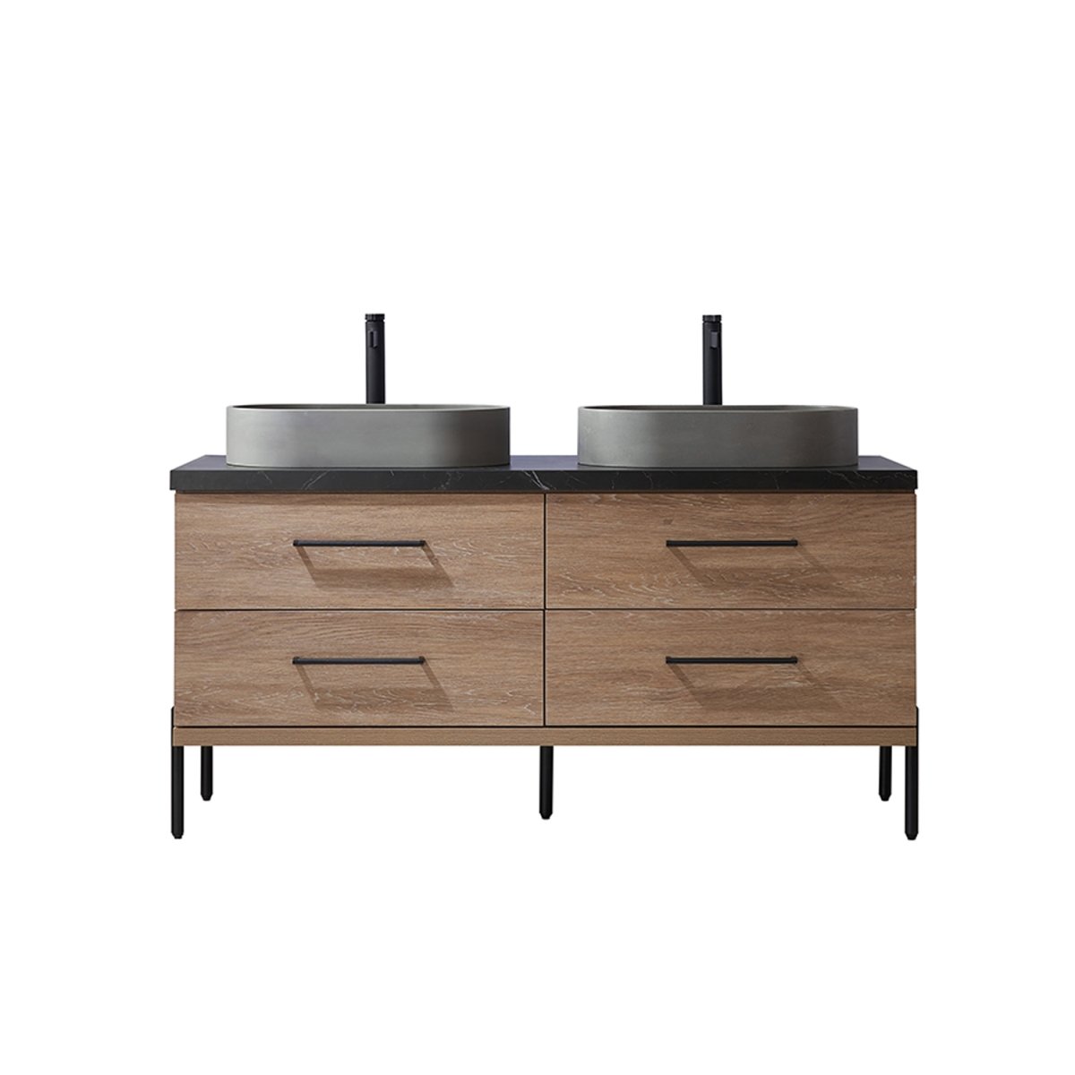 V 705160O-NO-SL-NM 60 in. Trento Double Sink Bathroom Vanity, North American Oak with Black Sintered Stone Top with Concrete Sink -  INNOVA