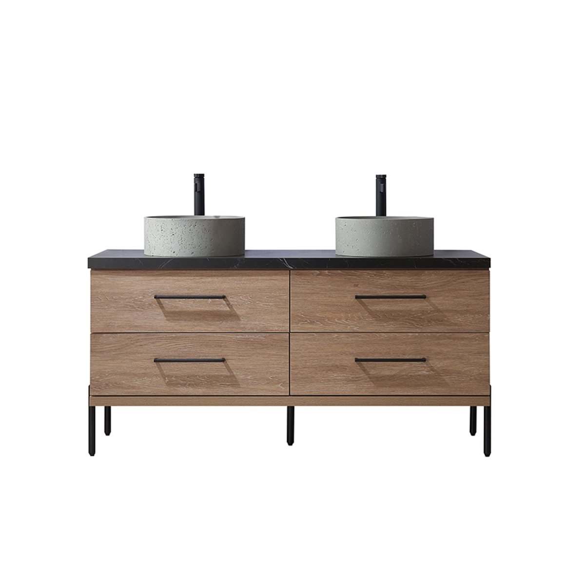 V 705160R-NO-SL-NM 60 in. Trento Double Sink Bathroom Vanity, North American Oak with Black Sintered Stone Top with Concrete Sink -  INNOVA