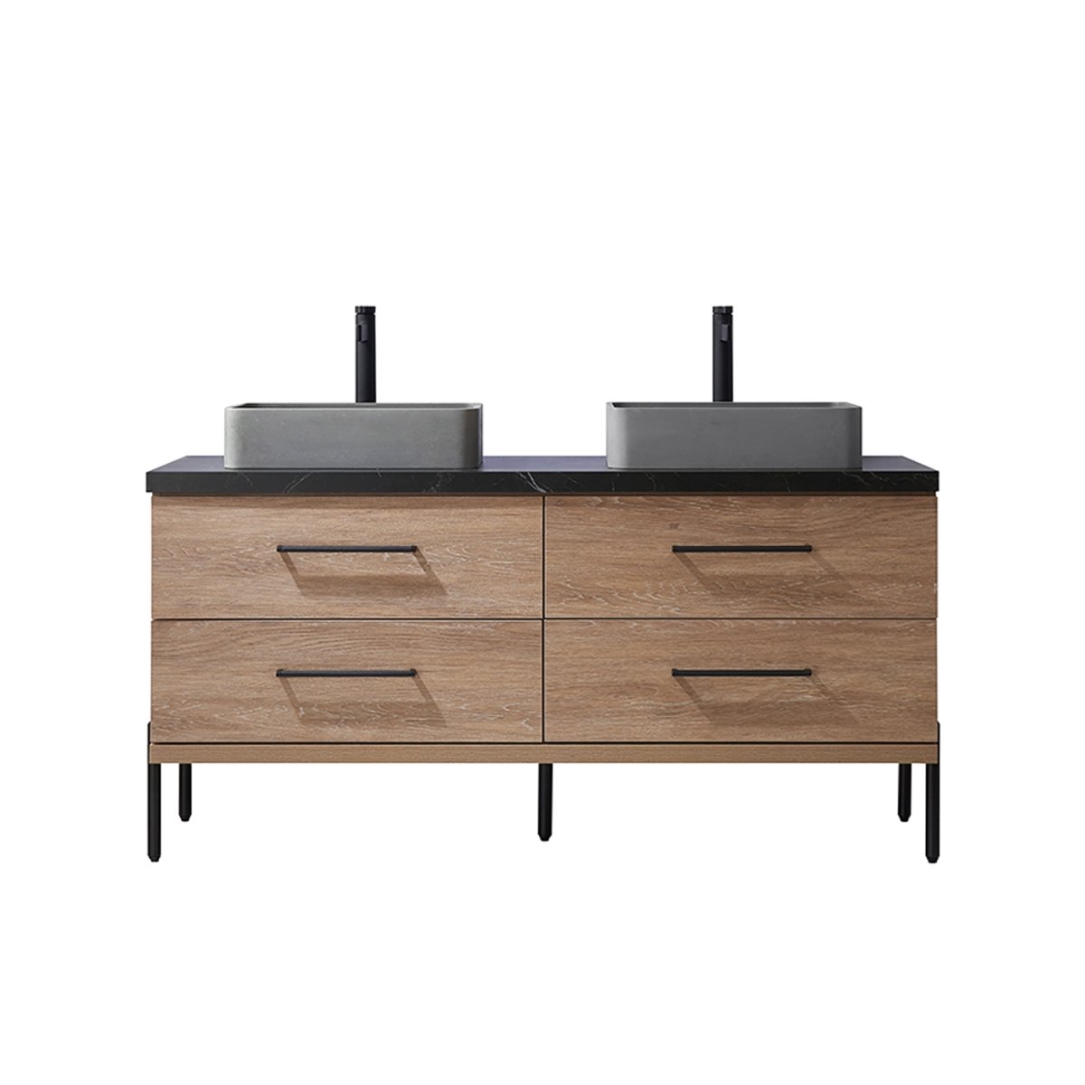 V 705160S-NO-SL-NM 60 in. Trento Double Sink Bathroom Vanity, North American Oak with Black Sintered Stone Top with Concrete Sink -  INNOVA