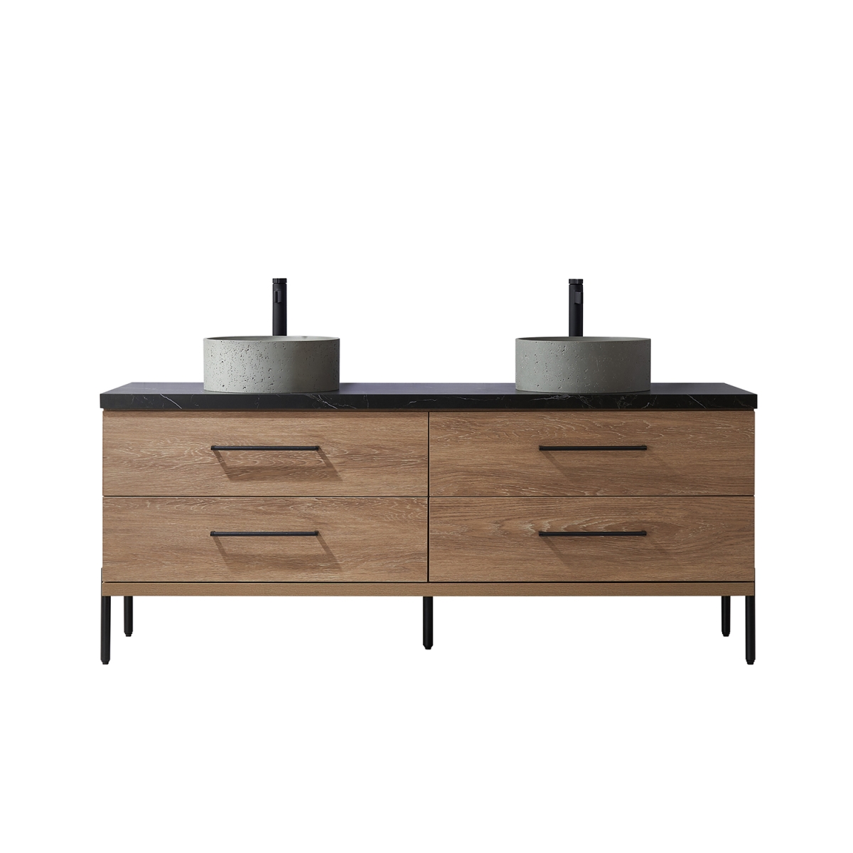 72 in. Trento Double Sink Bathroom Vanity, North American Oak with Black Sintered Stone Top with Concrete Sink
