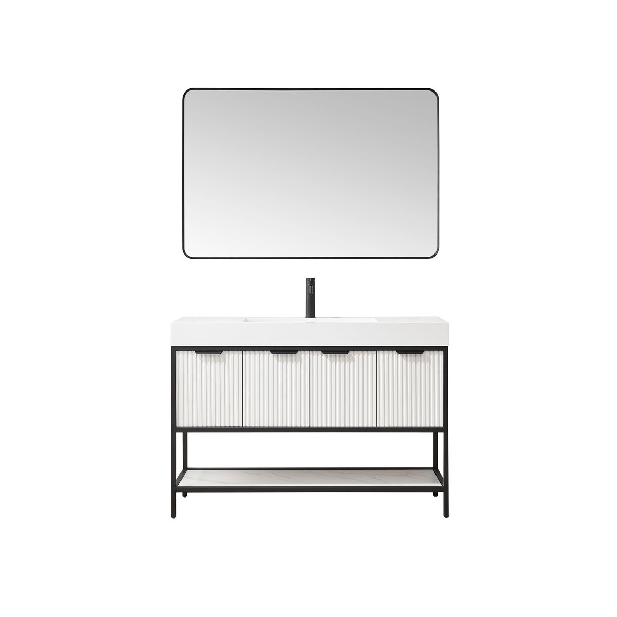 V 705248-WH-WH 48 in. Marcilla Single Sink Bathroom Vanity, White with Composite Stone Sink Top & Mirror -  INNOVA