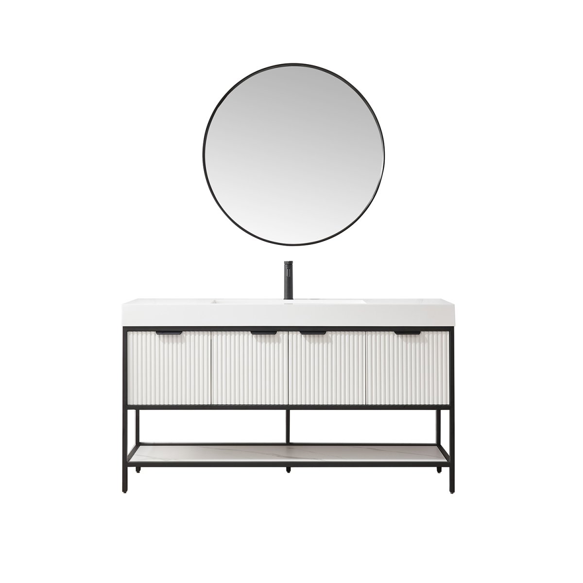 V 705260-WH-WH 60 in. Marcilla Single Sink Bathroom Vanity, White with Composite Stone Sink Top & Mirror -  INNOVA