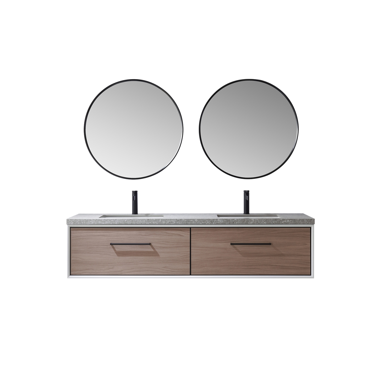 V 705372-PL-NS 72 in. Caparroso Double Sink Bathroom Vanity, Light Walnut with Grey Sintered Stone Top & Mirror