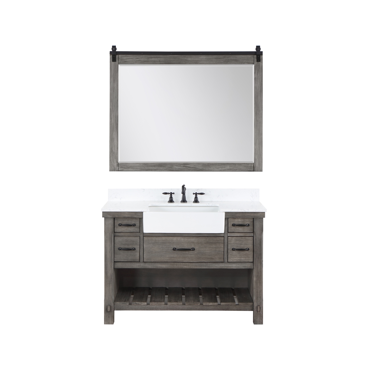 V 701648-CR-GW 48 in. Villareal Single Bathroom Vanity, Classical Grey with Composite Stone Top in White, White Farmhouse Basin & Mirror