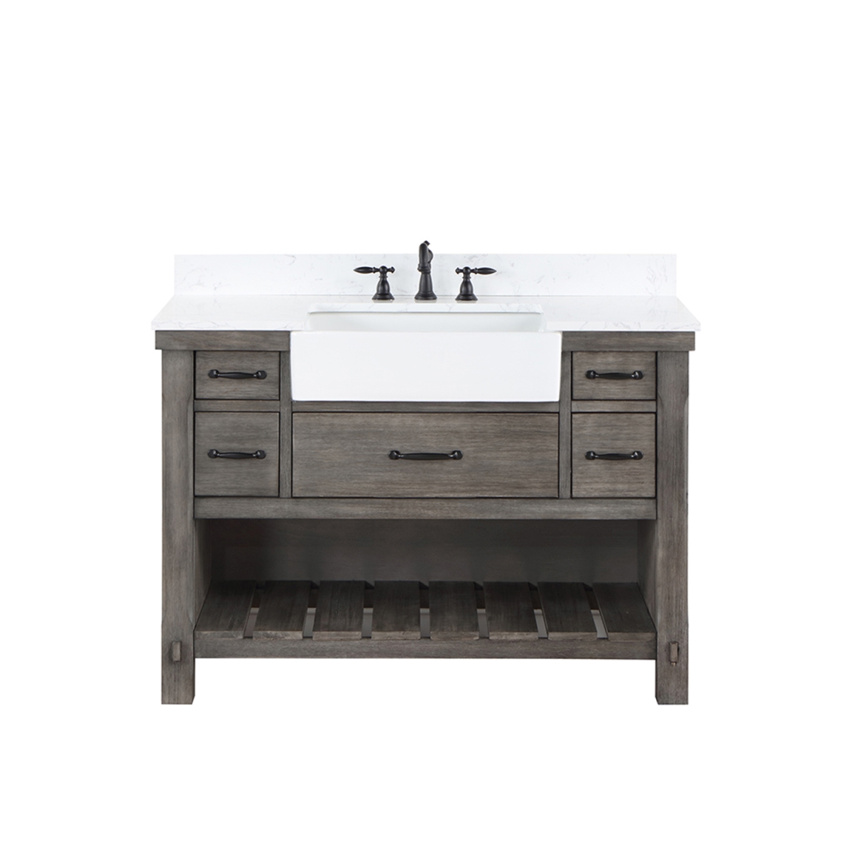 V 701648-CR-GW-NM 48 in. Villareal Single Bathroom Vanity, Classical Grey with Composite Stone Top in White, White Farmhouse Basin