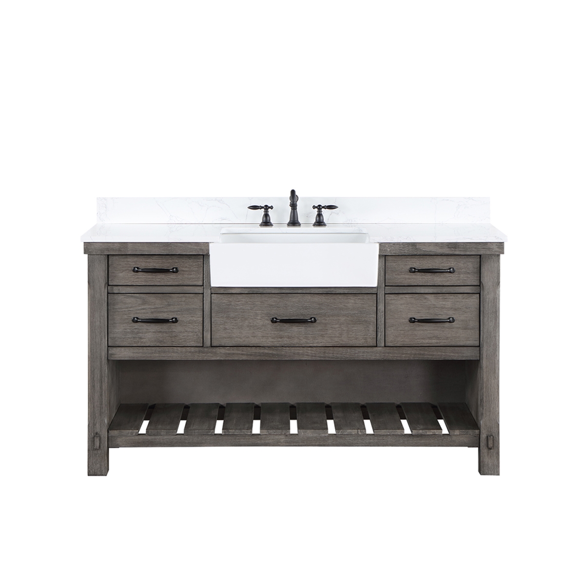 V 701660-CR-GW-NM 60 in. Villareal Single Bathroom Vanity, Classical Grey with Composite Stone Top in White, White Farmhouse Basin